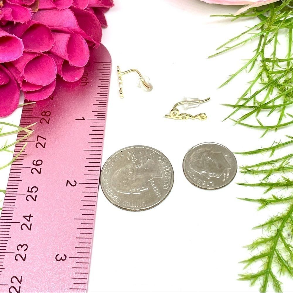 NEW⚜️14K STERLING SILVER “LOVE” Script Earrings - Picture 12 of 13